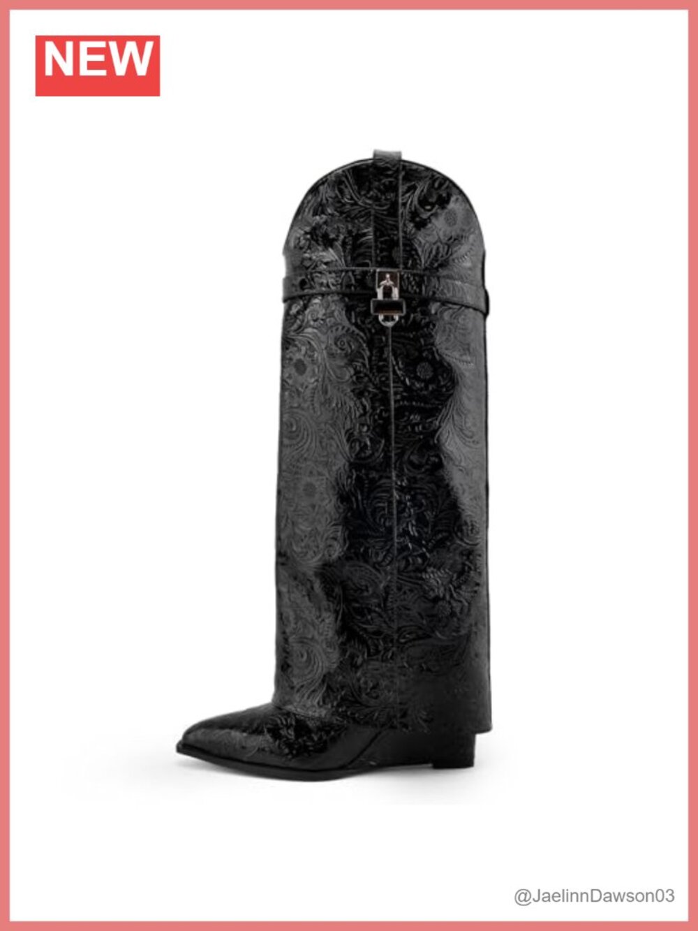 Womens Fold Over Knee High Boots Floral Print Pointed Toe Wedge Heel Pull-On
